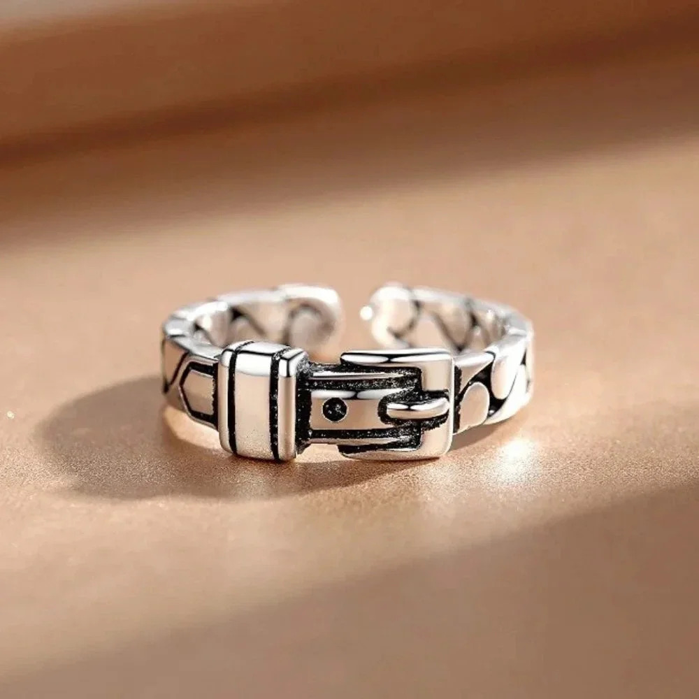 Minimalist 925 Sterling Silver Belt Buckle Ring Dainty Vintage Silver Ring